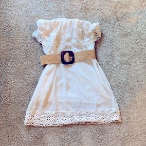 Strapless white summer dresses with embroidery